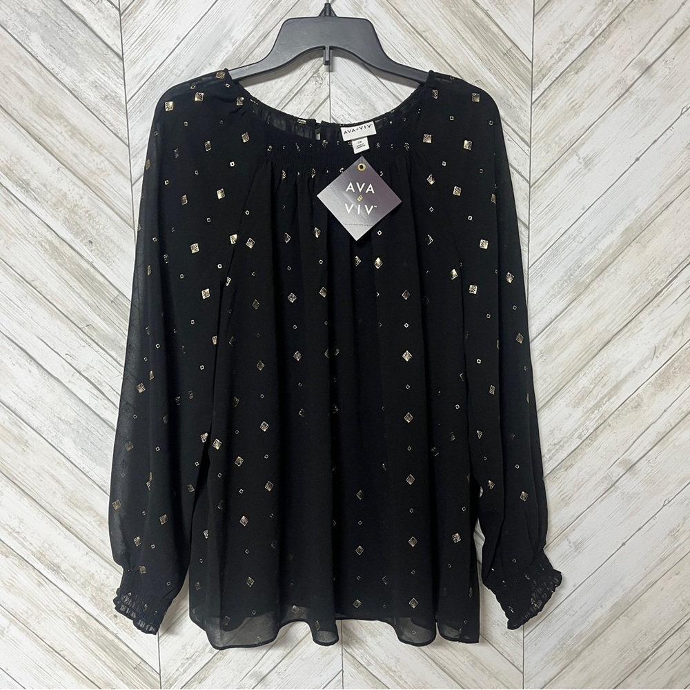 💫NWT Ava & Viv Black Sheer Blouse with Tank Top 2x 20/22
